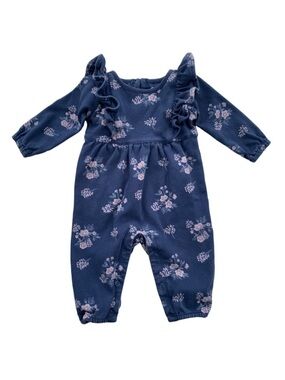 City Mouse Size 3-6 Months Blue Pink Floral One Piece Organic Romper Coverall